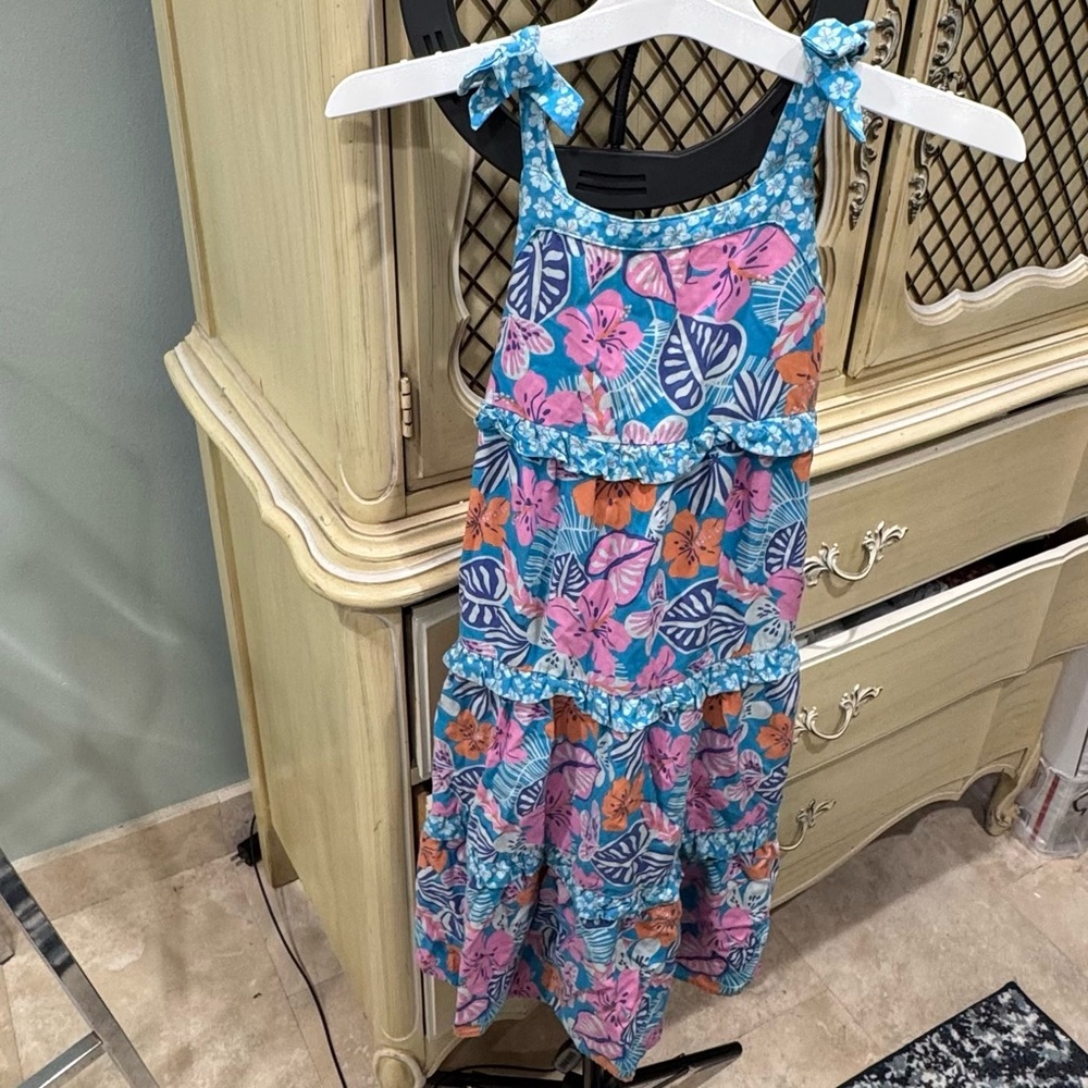 GUC Girls Size XS 4/5 Cat & Jack Cool floral Blue & Pink Maxi Dress Sleeveless